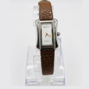 Brown Leather Zircon Square Watch