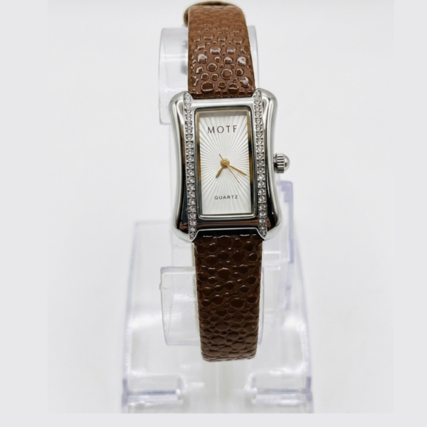 Brown Leather Zircon Square Watch