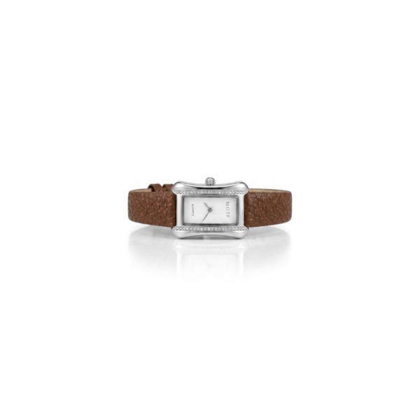 Brown Leather Zircon Square Watch